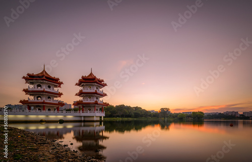 Singapore  2016 Sunset Chinese Garden Twin Pagoda of Singapore  © Huntergol