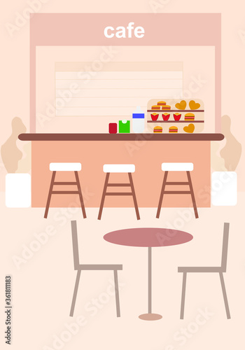 Fast food cafes in the building, vector graphics