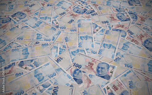 Turkish Money Background  100 Turkish Money  Central Bank of the Republic of Turkey  Turkish Currency  3D Render