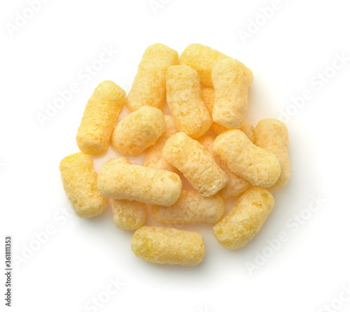 Top view of puffed corn snack