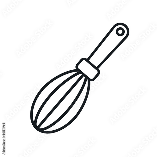Manual Mixer line icon. Whisk symbol  outline style pictogram on beige background.
