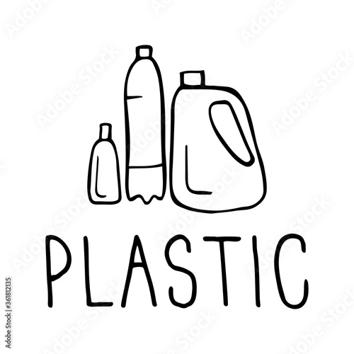 Plastic recycle sign. Vector drawing and lettering.