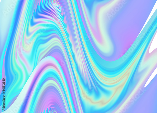 Holographic Abstract Unicorn Background with fluid iridescent waves in vibrant and eyecatching pastel colors. Modern futuristic wallpaper design, fairy ombre shades of blue, pink, purple.