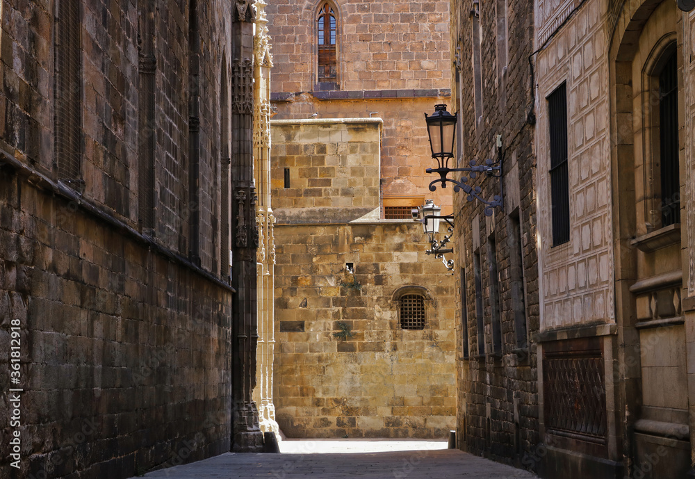 the typical medieval streets of the gothic quarter of Barcelona the typical medieval streets of the gothic quarter of Barcelona