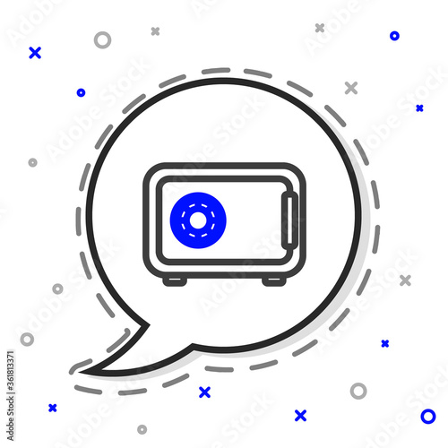 Line Safe icon isolated on white background. The door safe a bank vault with a combination lock. Reliable Data Protection. Colorful outline concept. Vector Illustration.