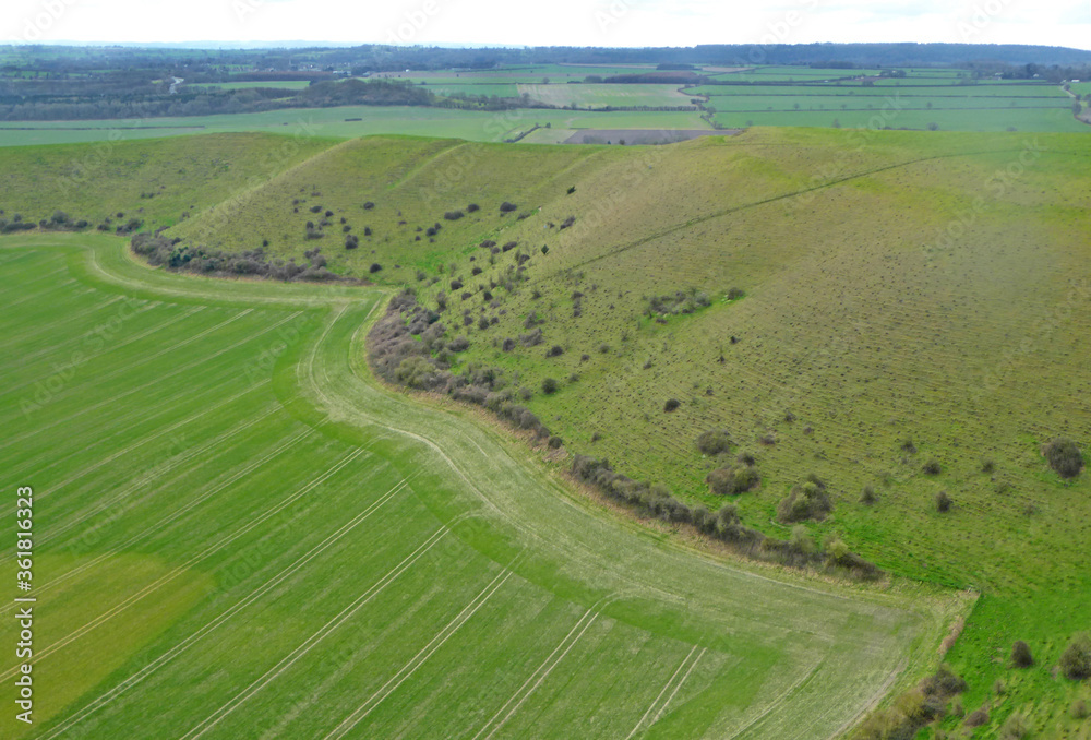 Aerial view of the hills at Mere in Wiltshire