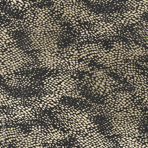Metallic Champagne Gold Animal Print Pattern on Dark Gray Background, Snake
