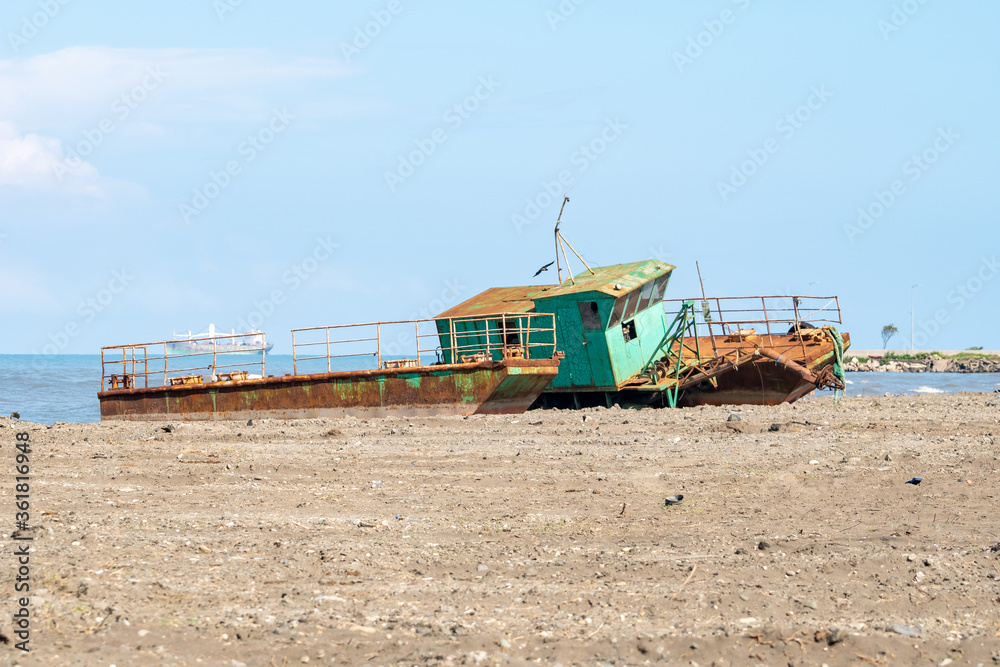 Fototapeta premium Abandoned ship on the Black Sea coast