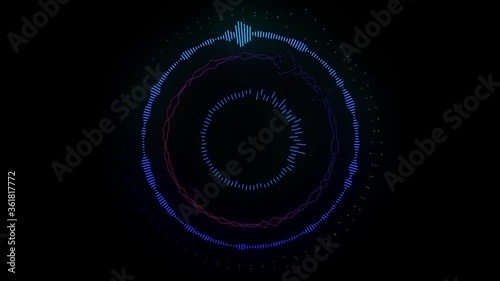 Abstract interface HUD wave motion like music equalizer, audio waves, spectrum, sound frequency in cool multi colors circle.