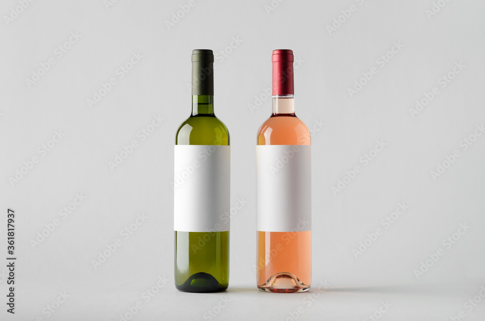 Wine Bottle Mock-Up - Two Bottles. Blank Label Wine Bottle Mock-Up - Two Bottles. Blank Label