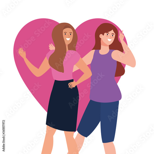 happy women with heart background, healthy lifestyle, celebrating holiday vector illustration design