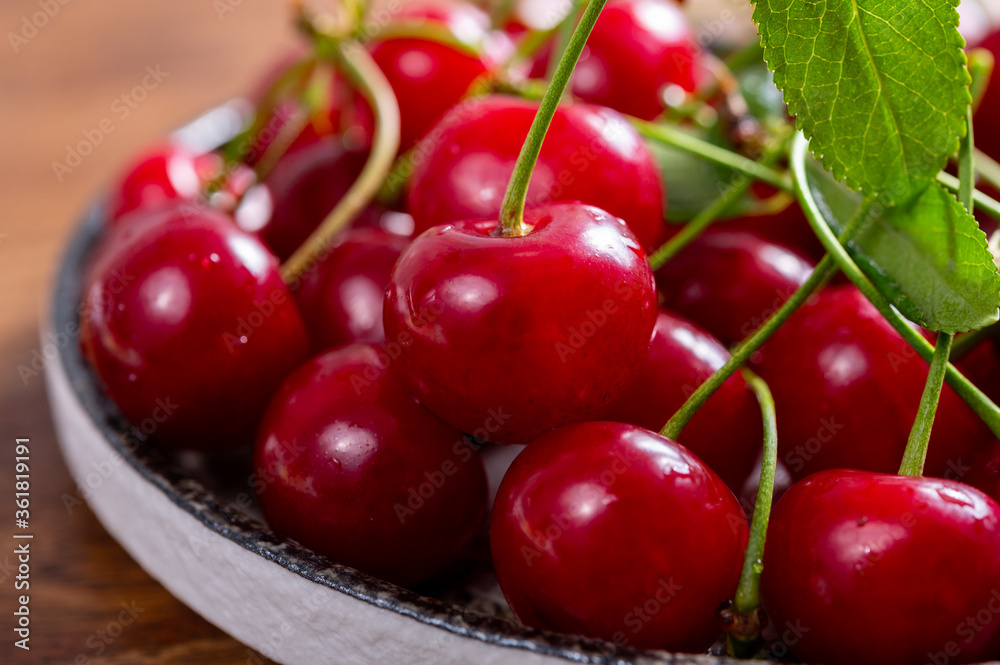 New harvest of red ripe juicy sour cherry or kriek berry New harvest of red ripe juicy sour cherry or kriek berry