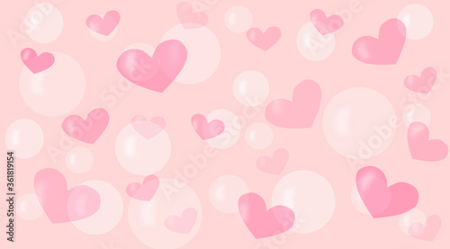 illustration of hearts and bubbles on a pink background