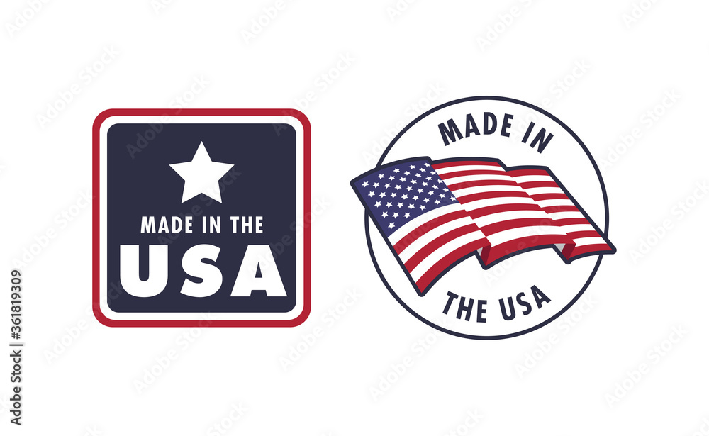 Made in the USA badge collection. American proud badge. United States of America flag color symbol. Made in the USA badge collection. American proud badge. United States of America flag color symbol.
