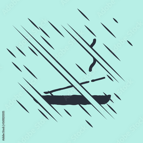 Black Scented spa stick on a wooden stand icon isolated on green background. Incense stick. Cosmetic procedure aromatherapy. Glitch style. Vector Illustration.