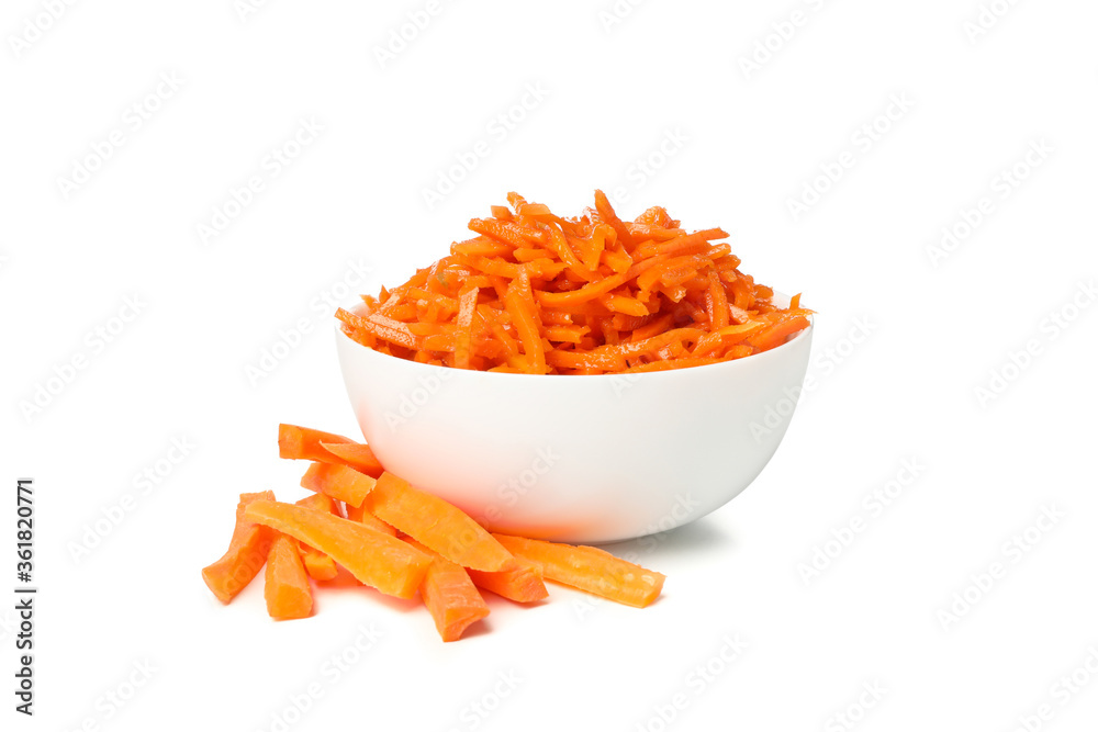 Bowl with carrot salad isolated on white background Bowl with carrot salad isolated on white background