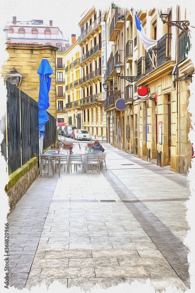 Obraz premium San Sebastian. Cityscape. European Capital of Culture. Imitation of oil painting. Illustration