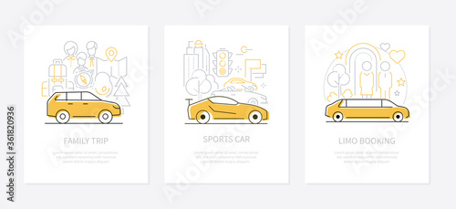Vehicles concept - line design style banners set