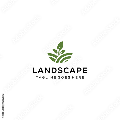 Illustration of abstract scenery landscape with the tip of a green leaf.