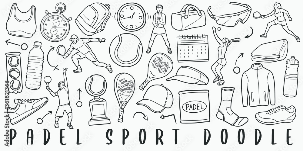 Padel and Tennis Sports Doodle Line Art Illustration. Hand Drawn Vector Clip  Art. Banner Set Logos. vector de Stock | Adobe Stock