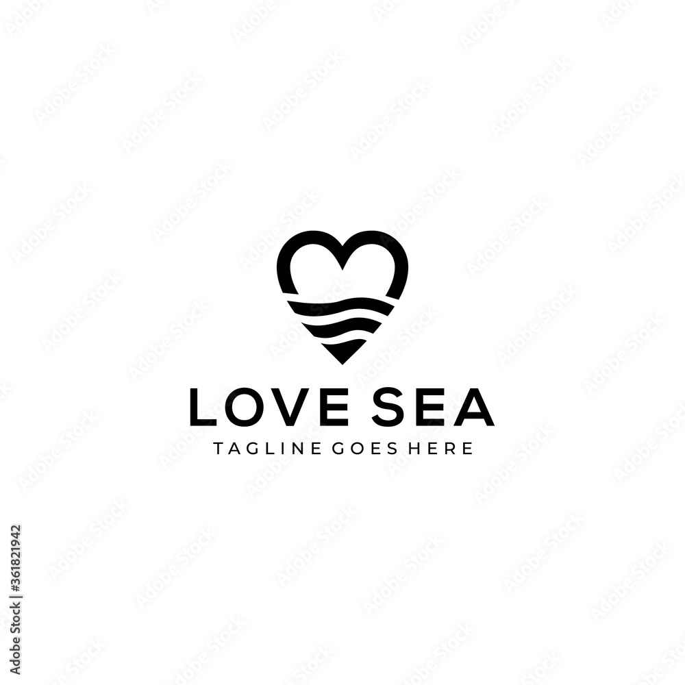 Illustration of abstract heart sign combined with a modern and clean sea