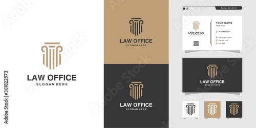 Law office logo and business card design. gold, firm, law, icon justice, business card, company, office, Premium Vector