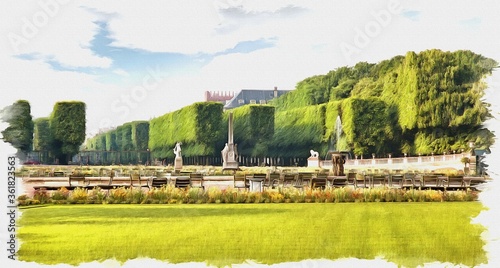 Territory of park of the Luxemburg palace. Imitation of oil painting. Illustration