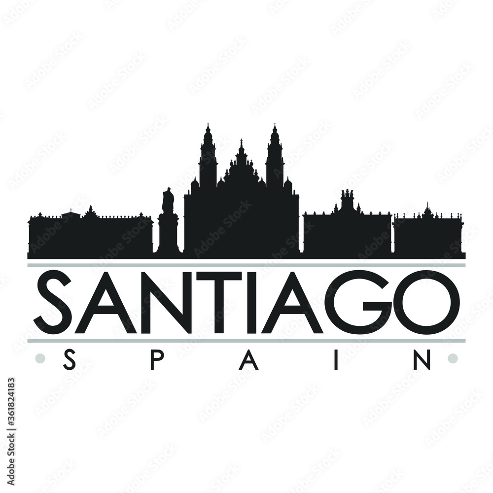Santiago de Compostela Spain Skyline Silhouette Design City Vector Art Famous Buildings