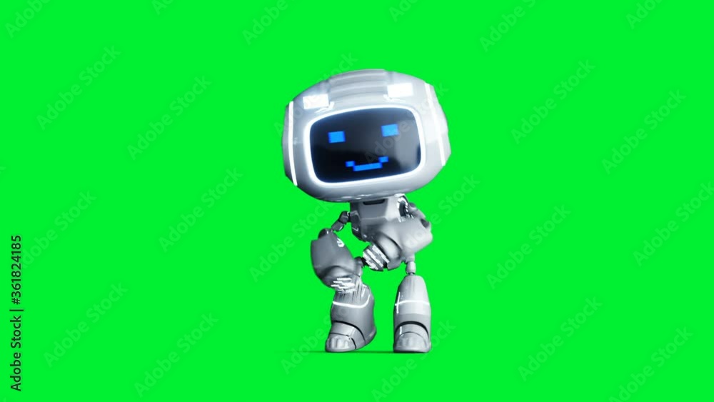 White smiling toy robot animation. Phisical motion blur. Realistic green screen 4k animation. Green screen White smiling toy robot animation. Phisical motion blur. Realistic green screen 4k animation. Green screen