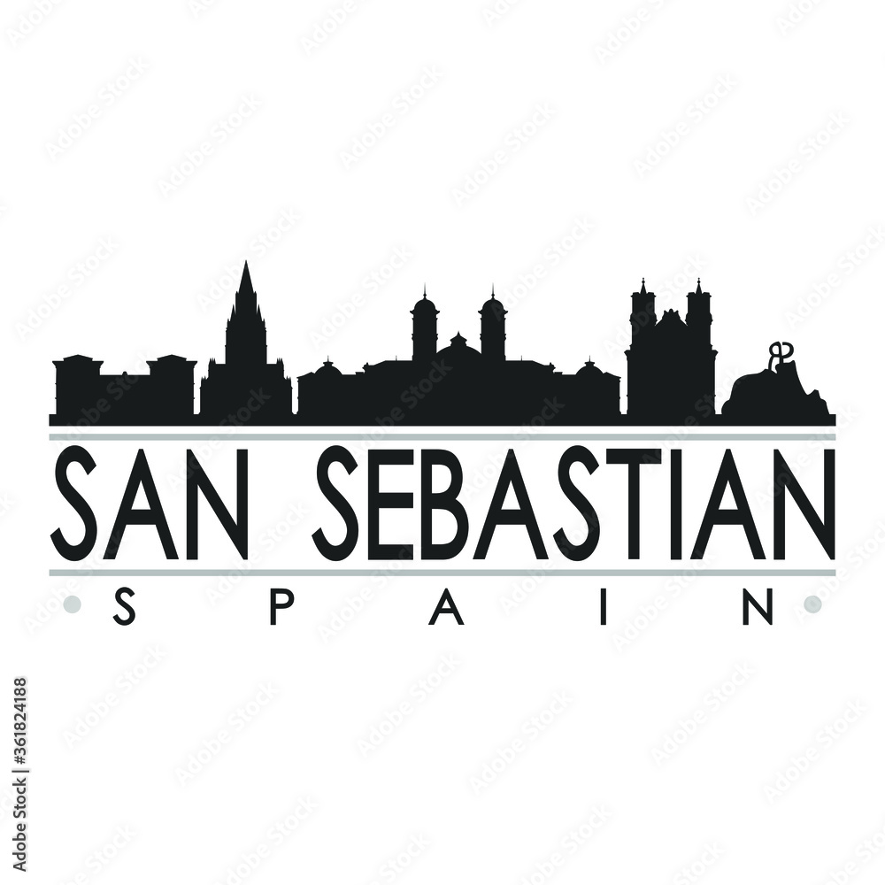 San Sebastian Spain Europe Skyline Silhouette Design City Vector Art Famous Buildings 