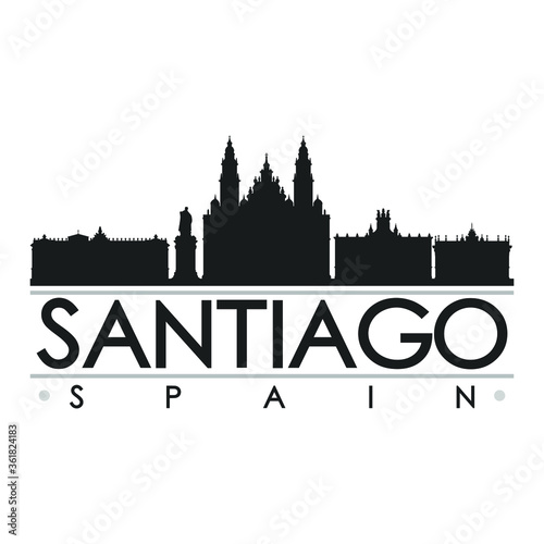 Canvas Print Santiago de Compostela Spain Skyline Silhouette Design City Vector Art Famous Bu
