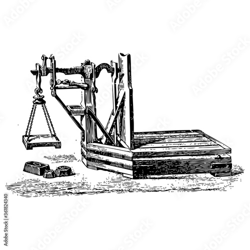 Vintage engraving of a mechanical weighing scale