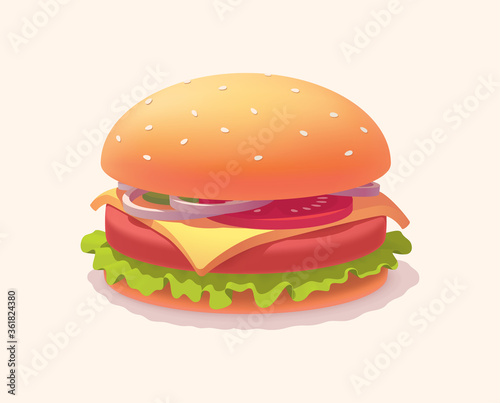 Isolated realistic сlassic cheeseburger hamburger. Vector illustration