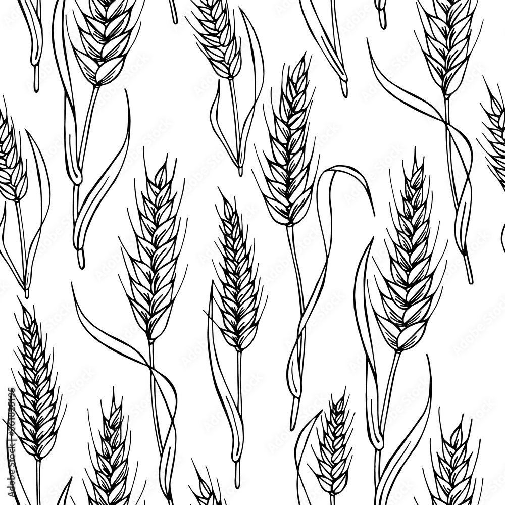 Seamless black and white image of wheat spikelets. Idea for textiles ...