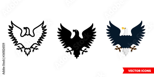 Eagle icon of 3 types. Isolated vector sign symbol.