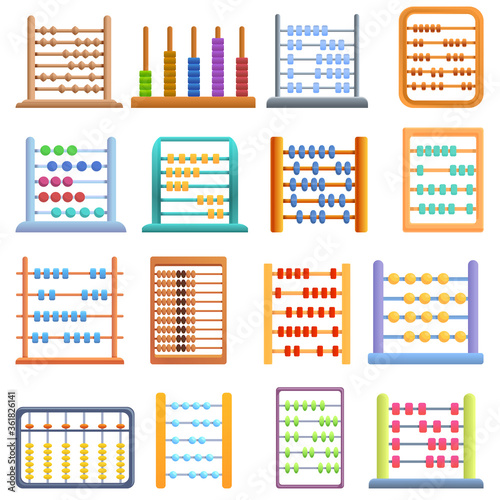Abacus icons set. Cartoon set of abacus vector icons for web design