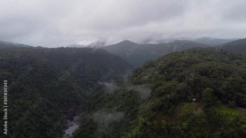 Scenic Barron Falls Surrounded By Green Forest Terrain In Barron Gorge National Park In Queensland, Australia - Aerial Pan Scenic Barron Falls Surrounded By Green Forest Terrain In Barron Gorge National Park In Queensland, Australia - Aerial Pan
