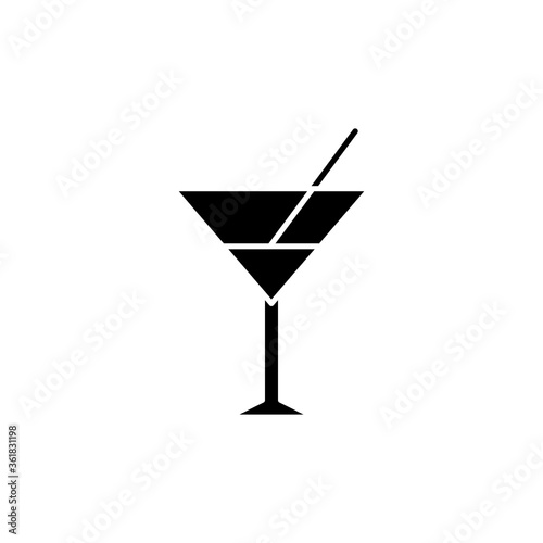 Vermouth black glyph icon. Alcoholic drink in glass. Party at bar. Restaurant food. Pub wine for relaxation. Soft drink in cup. Silhouette symbol on white space. Vector isolated illustration