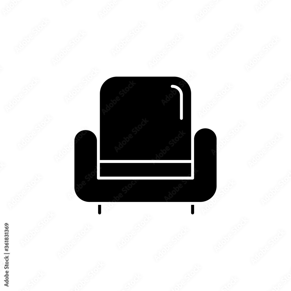 Armchair black glyph icon. Comfortable chair for house interior. Living room furniture. Apartment amenities, furnishing for home. Silhouette symbol on white space. Vector isolated illustration Armchair black glyph icon. Comfortable chair for house interior. Living room furniture. Apartment amenities, furnishing for home. Silhouette symbol on white space. Vector isolated illustration