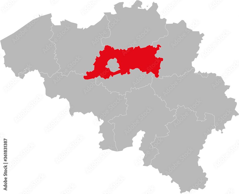 Flemish Brabant province isolated on belgium map. Gray background. Backgrounds and wallpapers.