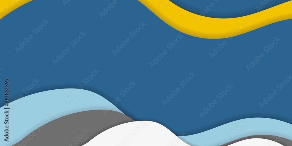 Isolated blue yellow white memphis style abstract shapes with geometric triangle and dots. Blue, yellow and violet texture made of shapes for minimalistic background. Template with geometric form