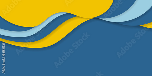 Abstract white yellow and blue banners. Wavy, sunny summer background