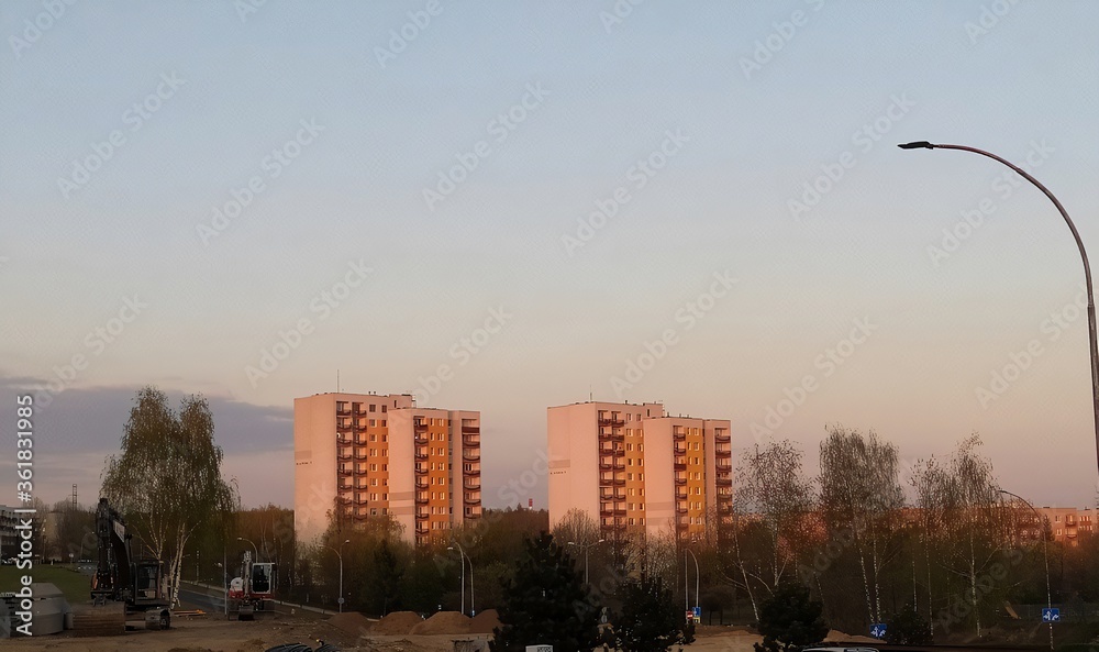 Obraz premium Residential area at sunset.