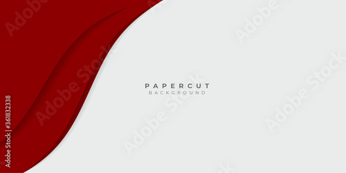 Dark red maroon paper waves abstract banner design. Elegant wavy vector background. Red presentation background