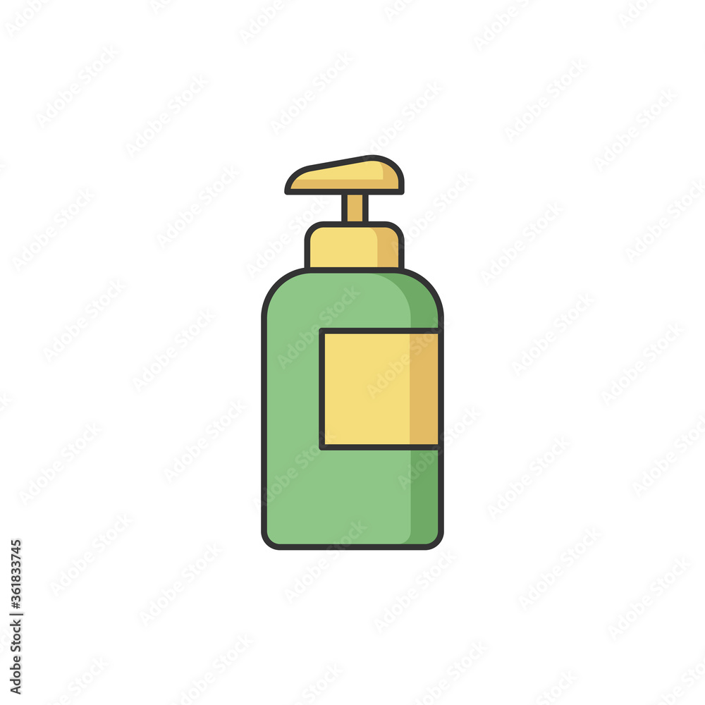 Lotion in bottle RGB color icon. Pump package for liquid soap. Container with dispenser. Foam cosmetic product. Makeup for personal care. Gel in plastic jar. Isolated vector illustration