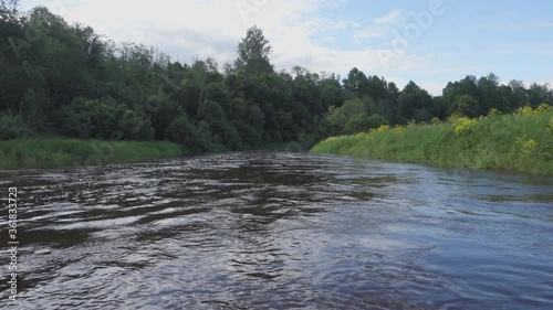 River rafting in summer. Packrafting in wilderness. Derzha River, Tver Region, Russia. photo