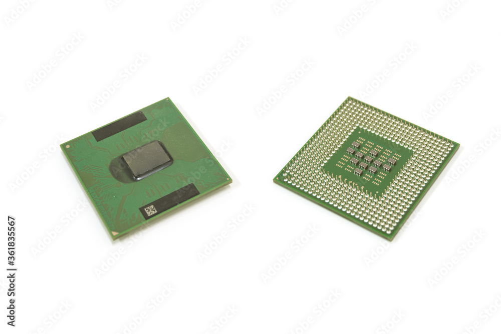 Top and bottom of Computer notebook CPU cache memory 1 megabytes on white background, isolated. Top and bottom of Computer notebook CPU cache memory 1 megabytes on white background, isolated.