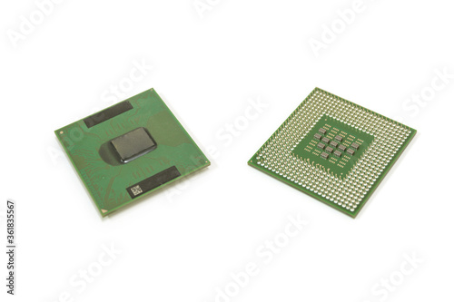 Obraz na płótnie Top and bottom of Computer notebook CPU cache memory 1 megabytes on white background, isolated. w salonie