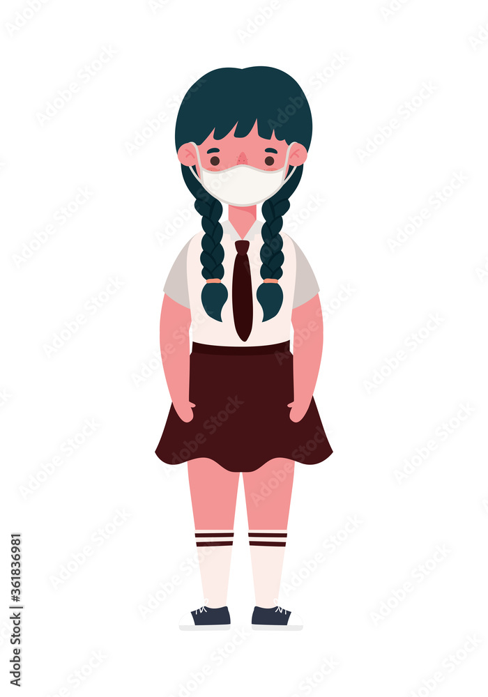 Girl kid with uniform medical mask design, Back to school and social distancing theme Vector illustration Girl kid with uniform medical mask design, Back to school and social distancing theme Vector illustration