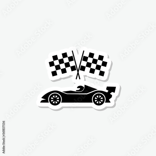 Formula 1 racing car sticker icon isolated on gray background